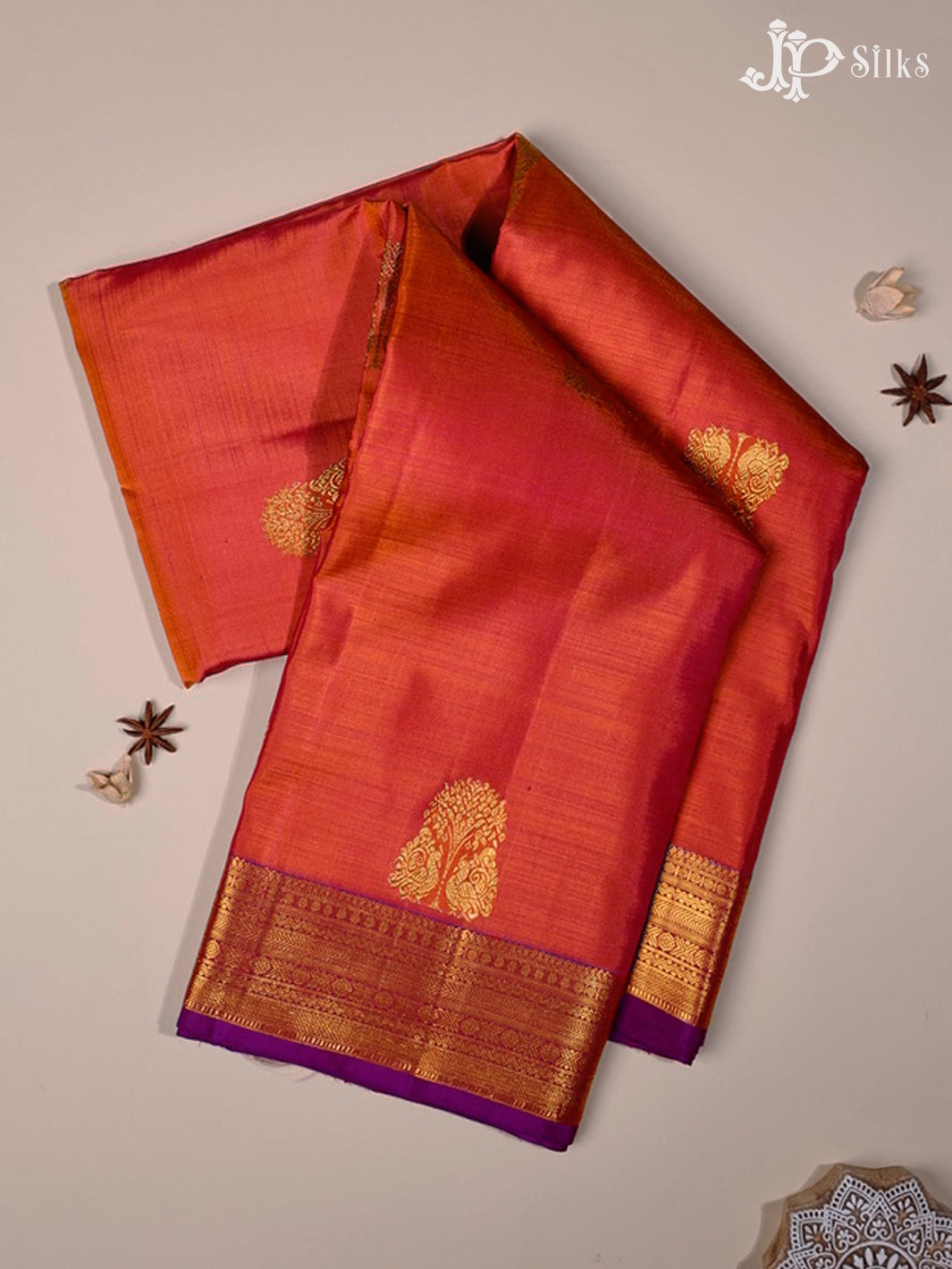Sunset Orange & Purple Kanchipuram Silk Saree - G830-view1