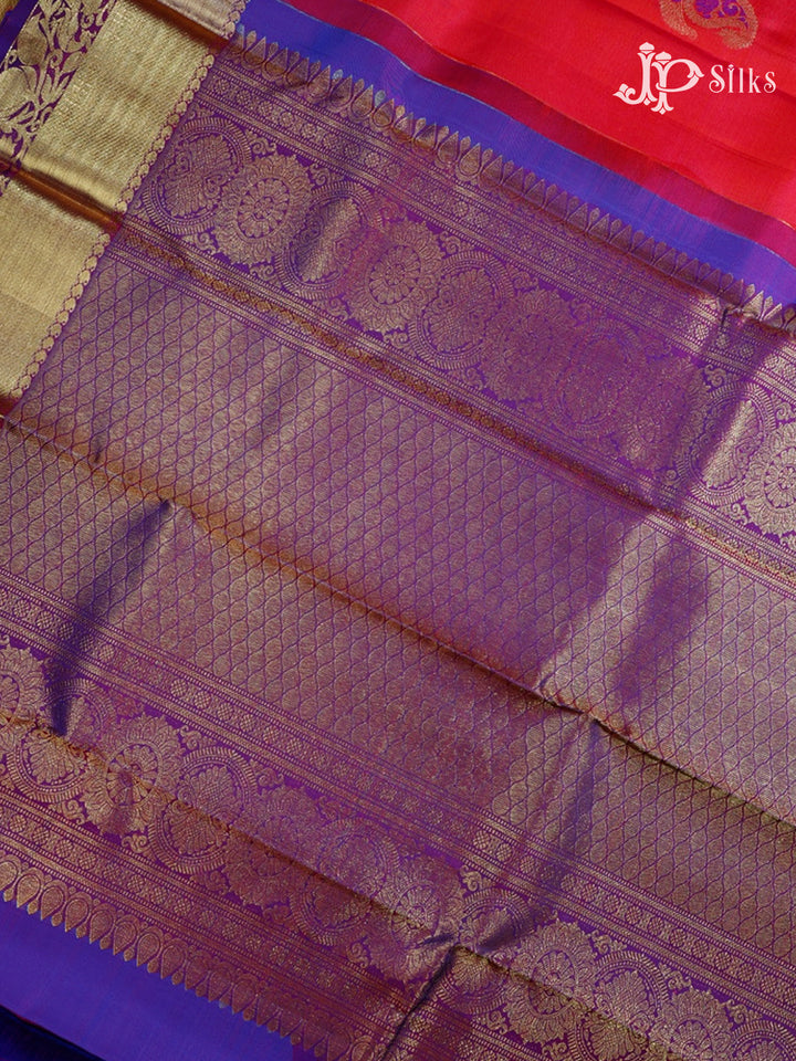 Dual Shade Red & Violet Kanchipuram Silk Saree - A1143-view6