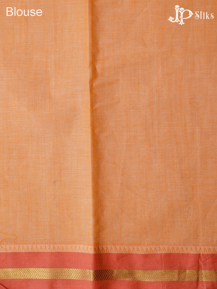 White And Peach Cotton Saree - F2775