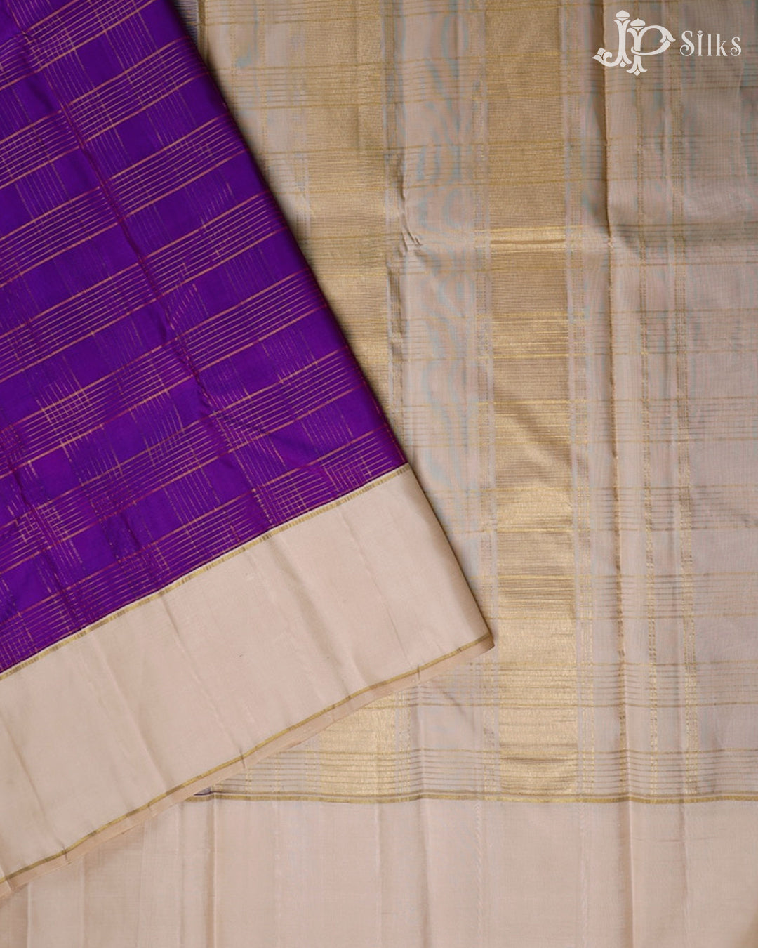 Purple And Cream Kanchipuram Silk Saree - F3493