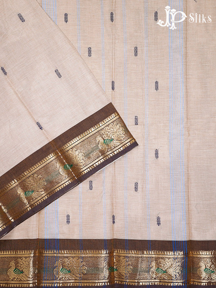 Light Grey Beige & Dark Tree Brown Arani Cotton Saree - F2710