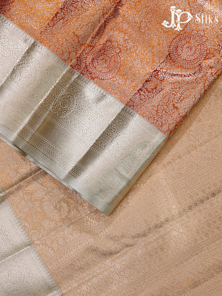 Rust Orange and Golden Beige Art Silk Saree - H18