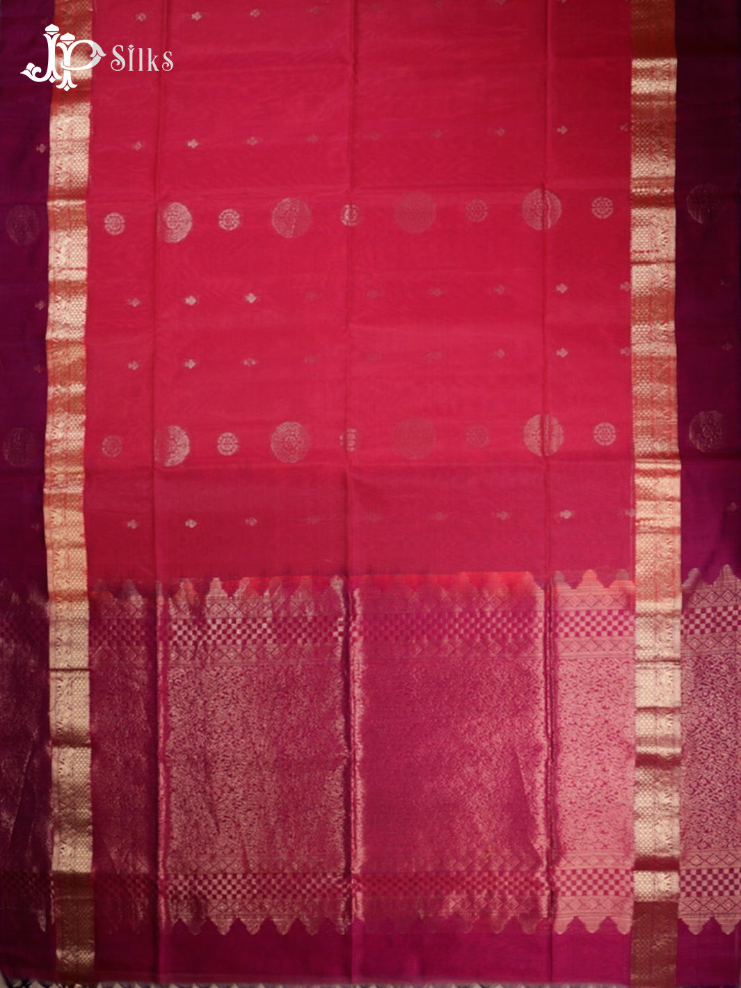 Reddish Pink & Deep Purple Kora Cotton Saree - G827-view6
