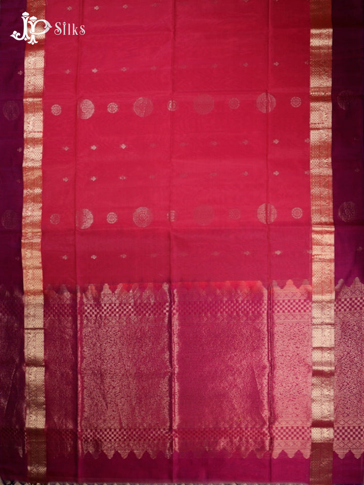 Reddish Pink & Deep Purple Kora Cotton Saree - G827-view6