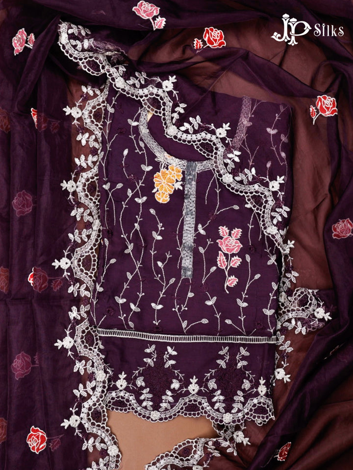 Deep Purple Thread Work Salwar Suit Material - E4601