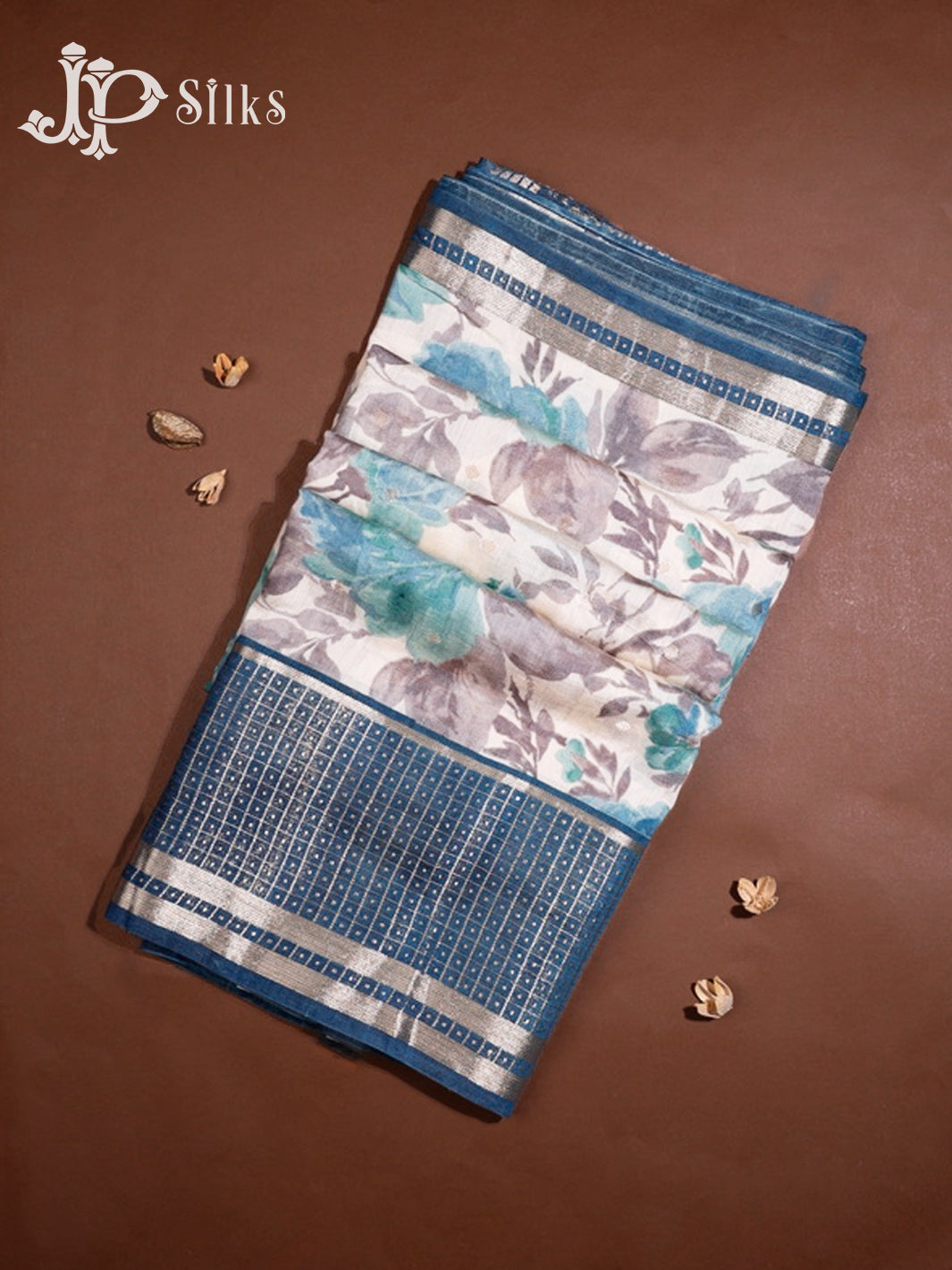 White & Blue Jay Semi Chanderi Saree - G557-view1
