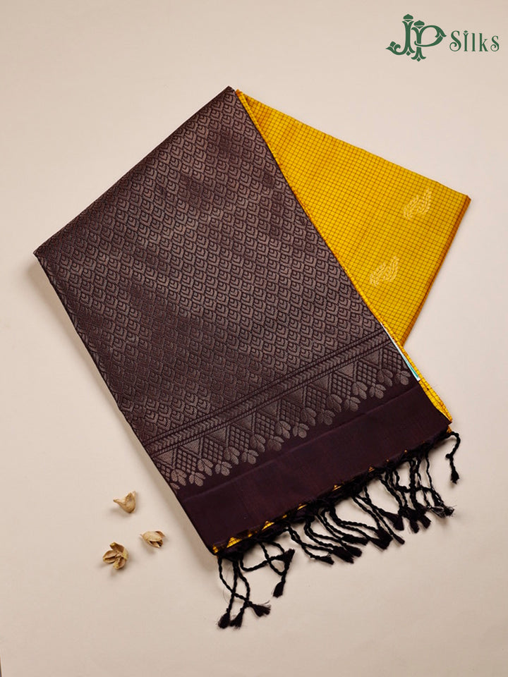 Mustard Yellow And Brown Soft Silk Saree - F3470