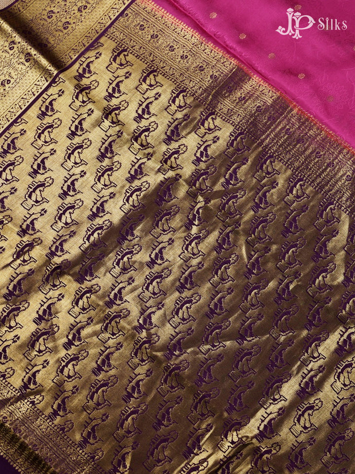 Dark Onion Pink And Light Violet Mysore Silk Saree - D4770