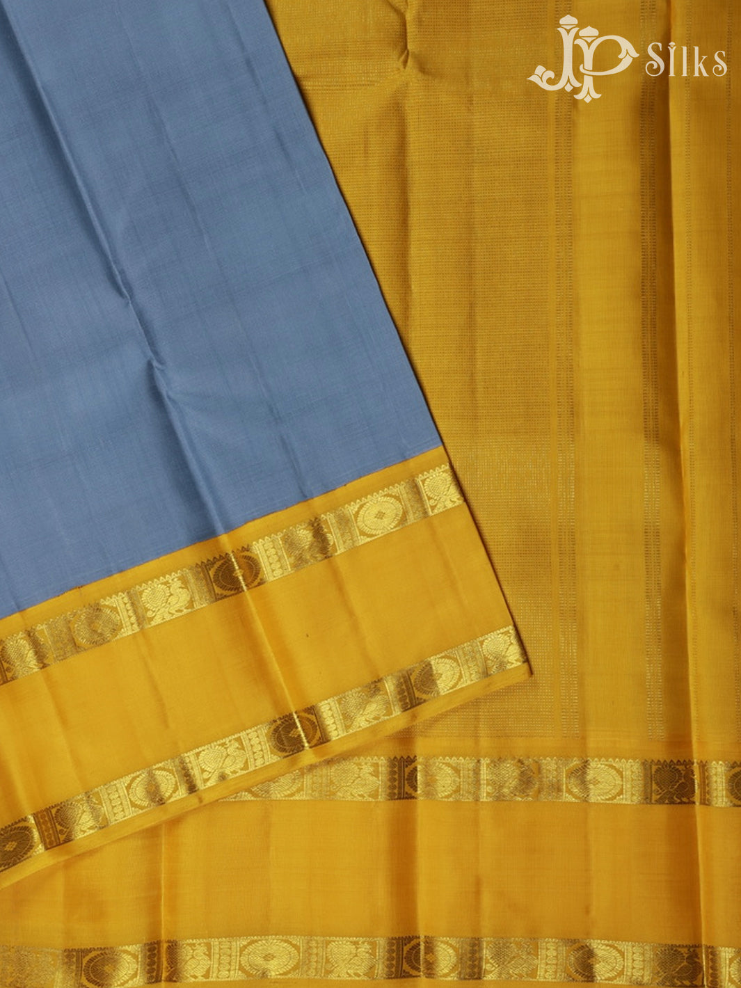 Light Grey and Yellow Kanchipuram Silk Saree - F2346 - View 2