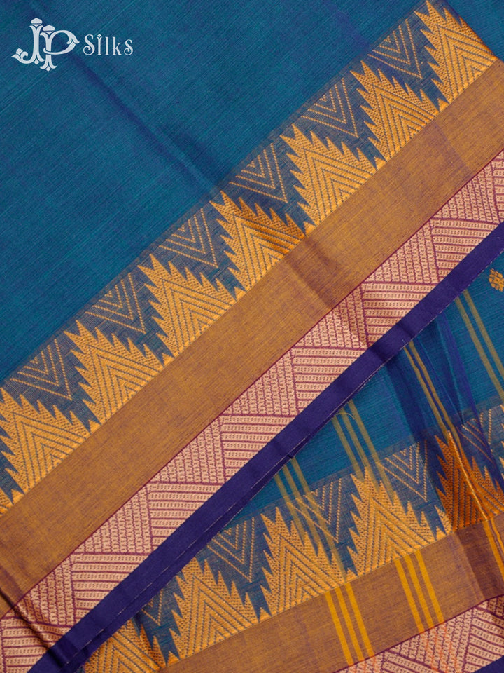 Peacock Blue & Mustard Arani Cotton Saree - F2713
