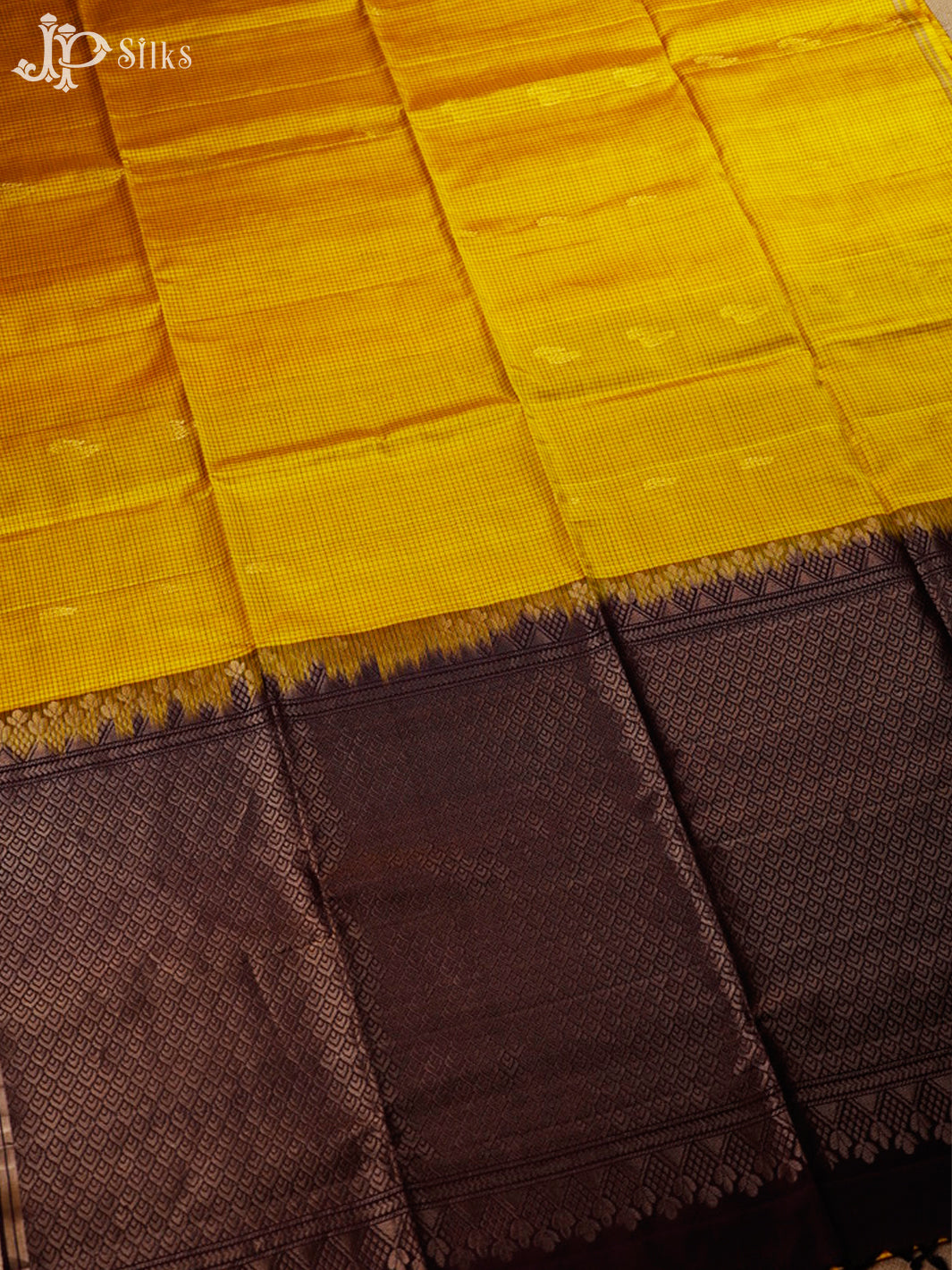 Mustard Yellow And Brown Soft Silk Saree - F3470