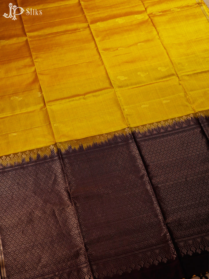 Mustard Yellow And Brown Soft Silk Saree - F3470