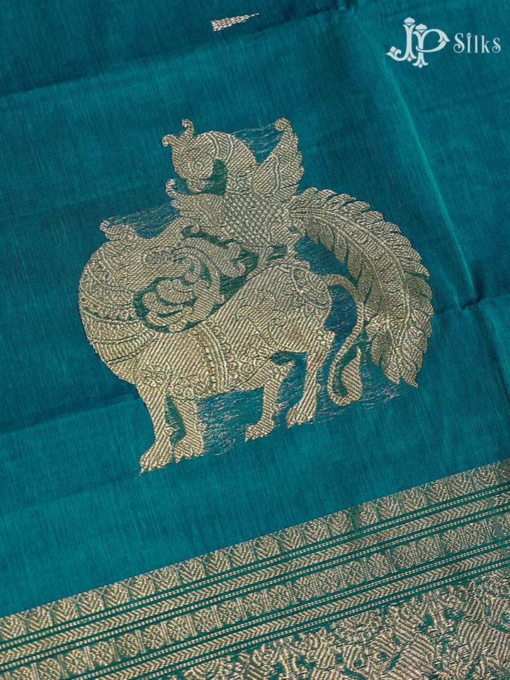 dark teal blue Kanchi Cotton Saree H28