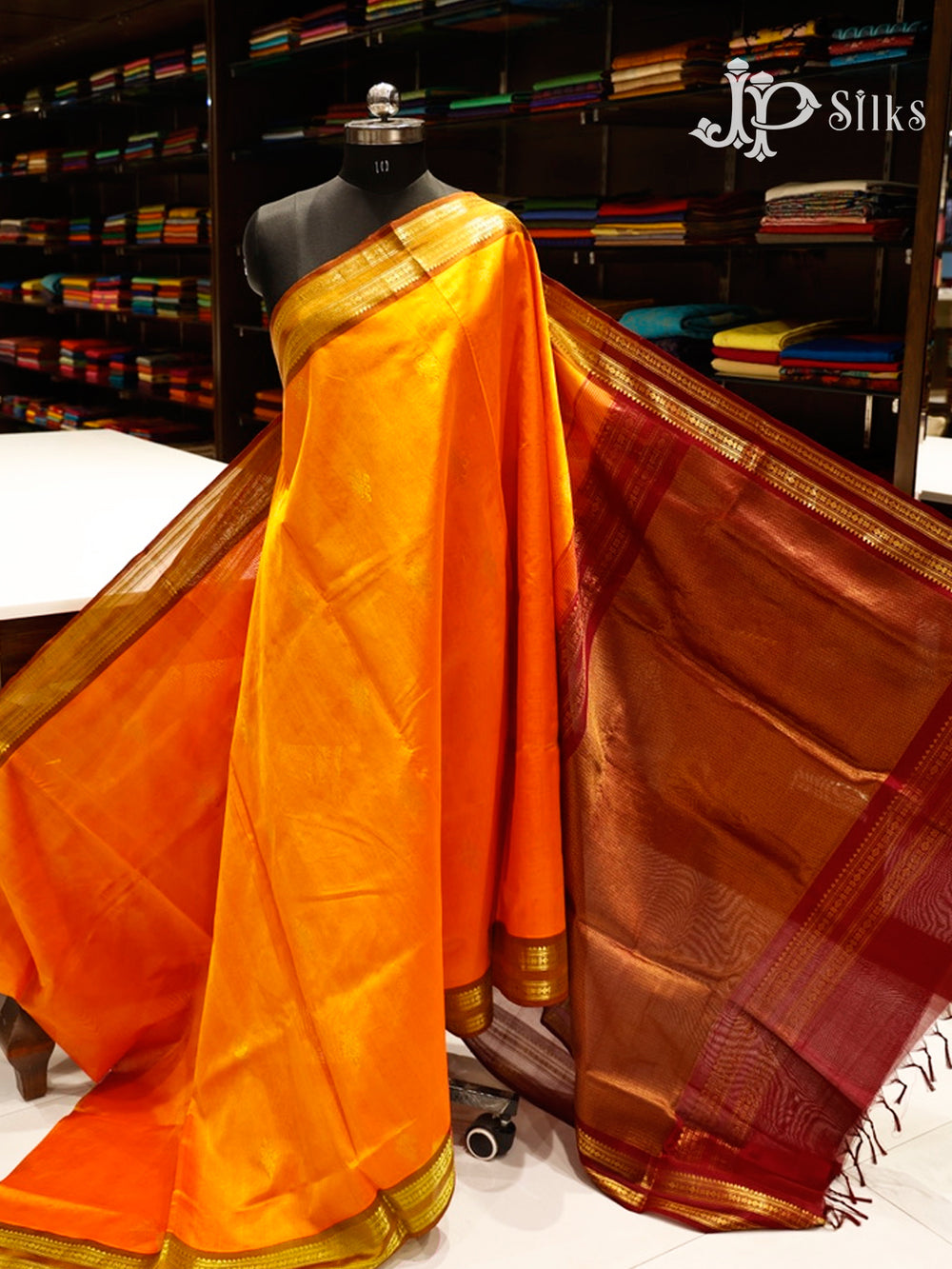 Sunset Yellow & Maroon Silk Cotton Saree - E1589-view2