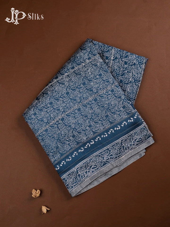 Teal Blue Semi Chanderi Saree - F2803