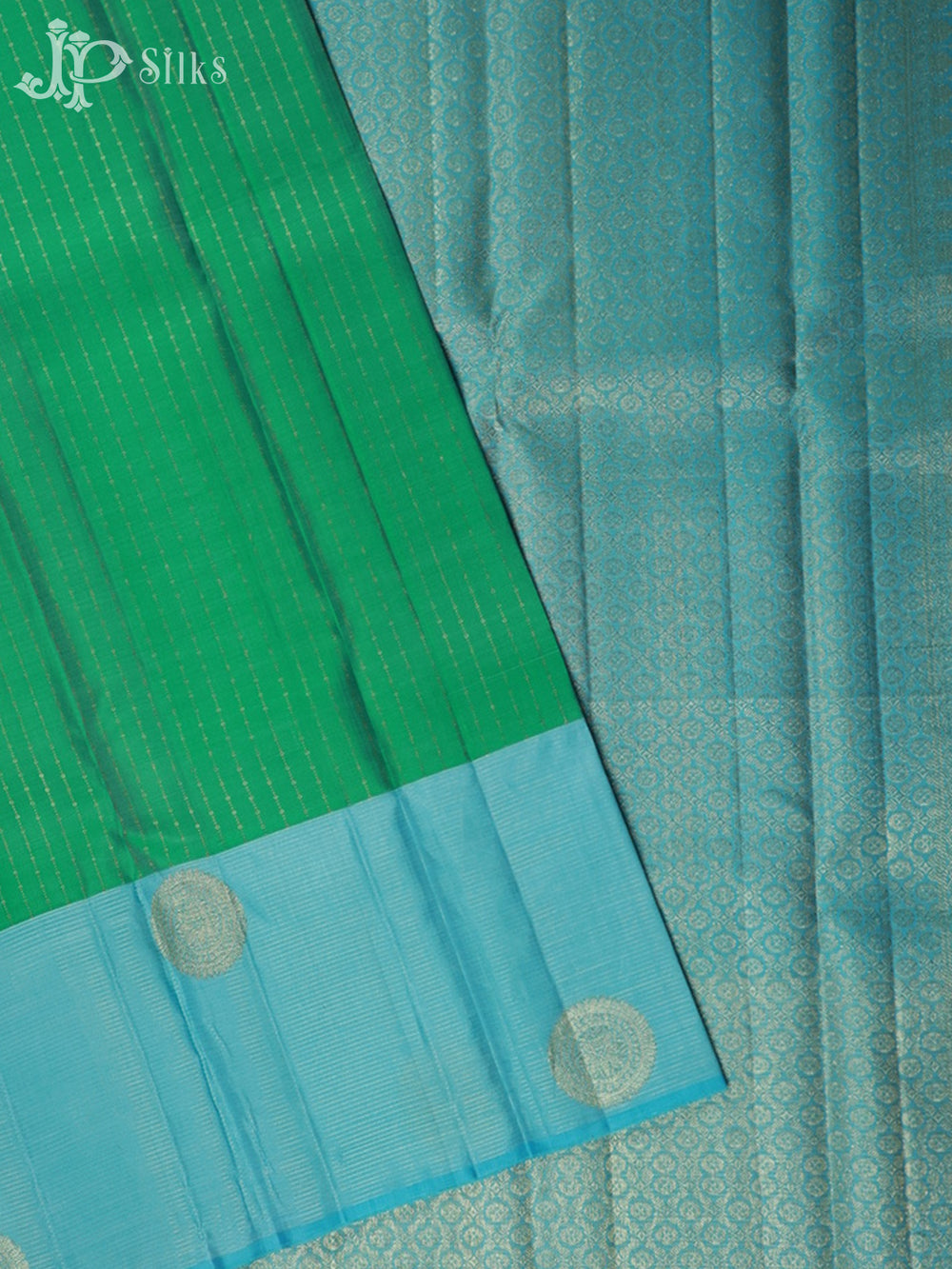 Green and Sky Blue Kanchipuram Silk Saree - F435 - View 1