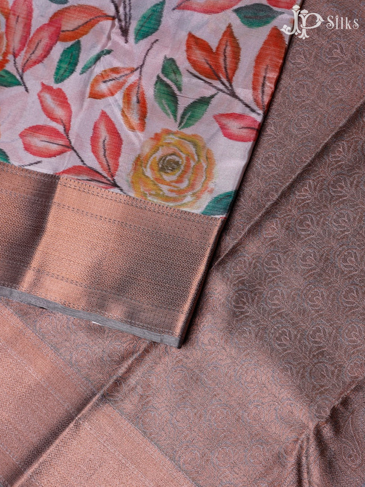 Light Baby Pink And Grey Art Silk Saree - F2918