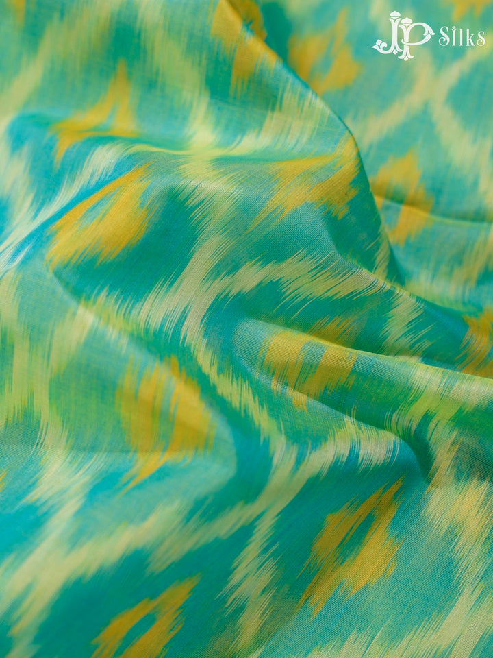 Teal Green and Orange Kora Cotton Saree - G342