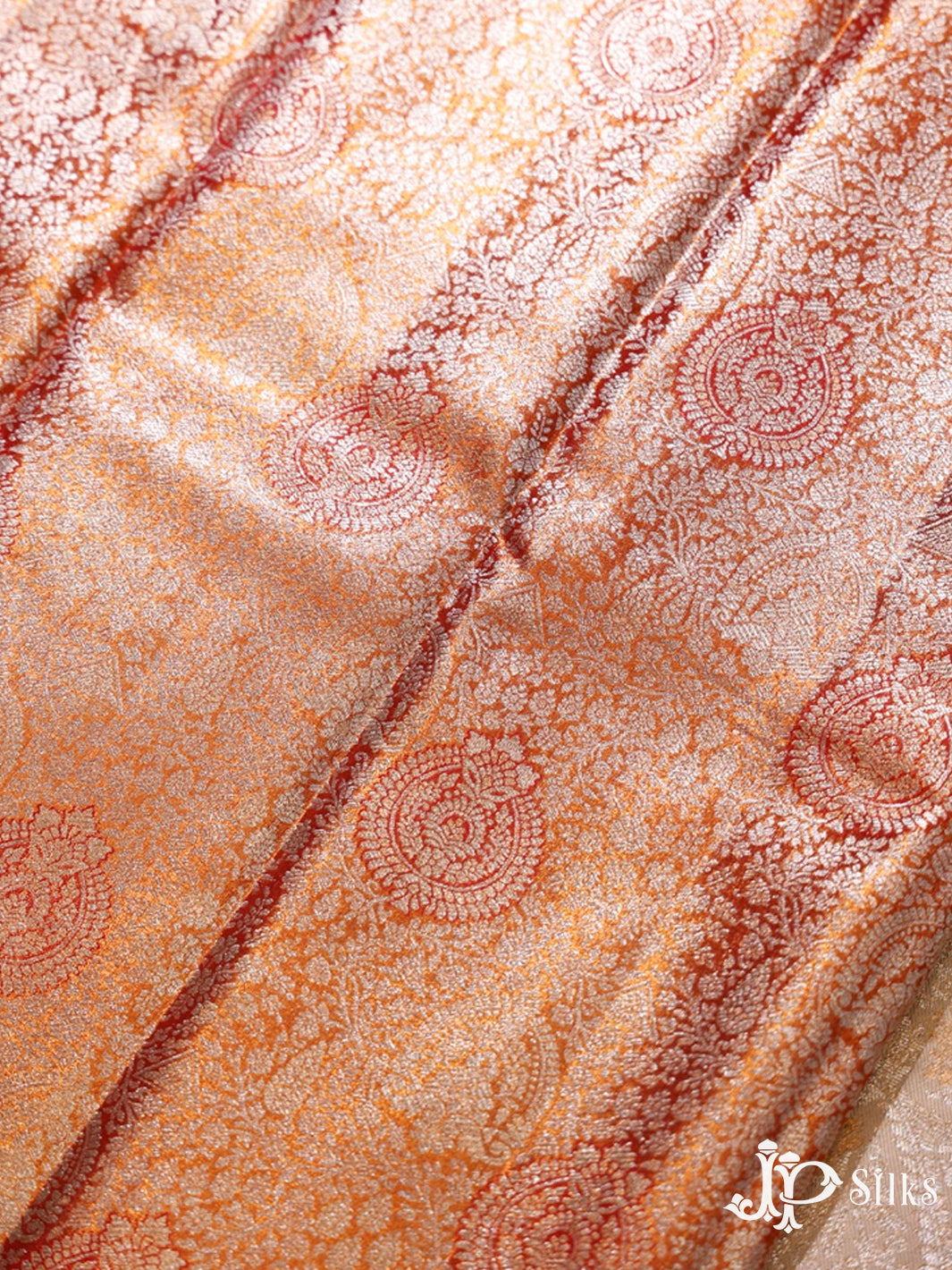 Rust Orange and Golden Beige Art Silk Saree - H18