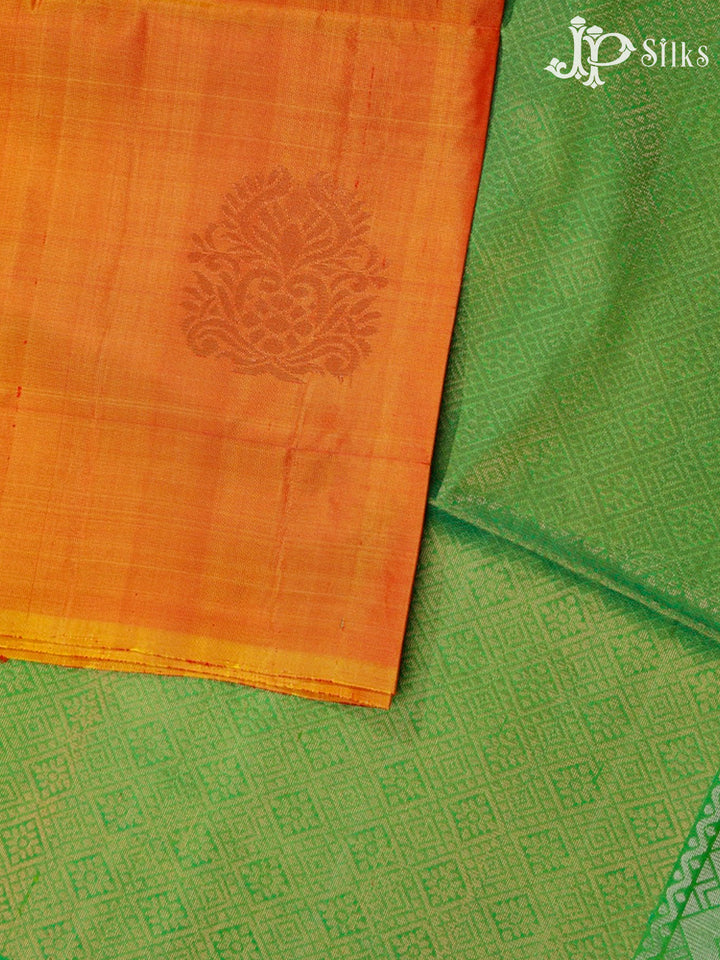 Rust Orange & light Green Soft Silk Saree - C2000 -view2