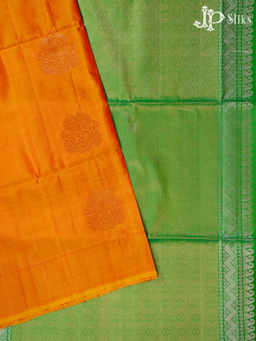 Rust Orange & light Green Soft Silk Saree - C2000-view1