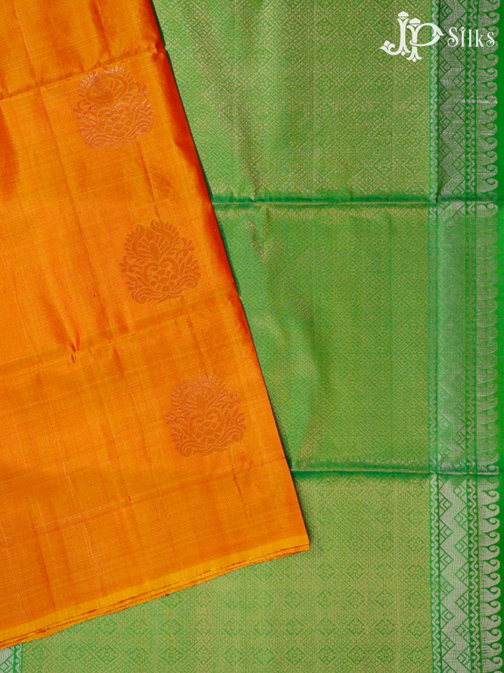 Rust Orange & light Green Soft Silk Saree - C2000-view1