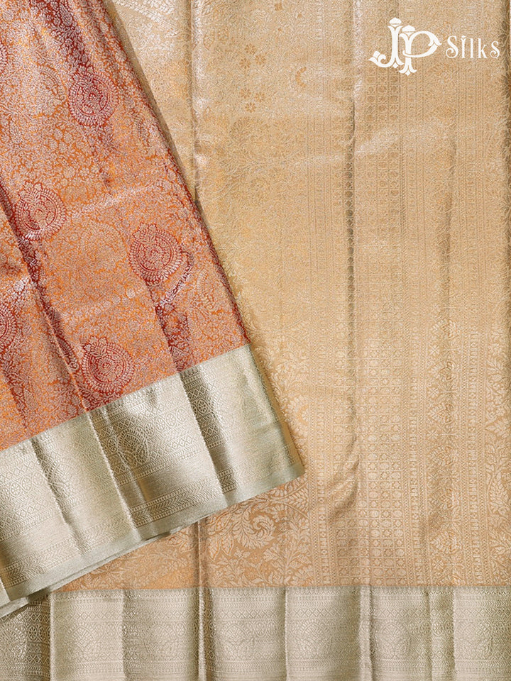Rust Orange and Golden Beige Art Silk Saree - H18