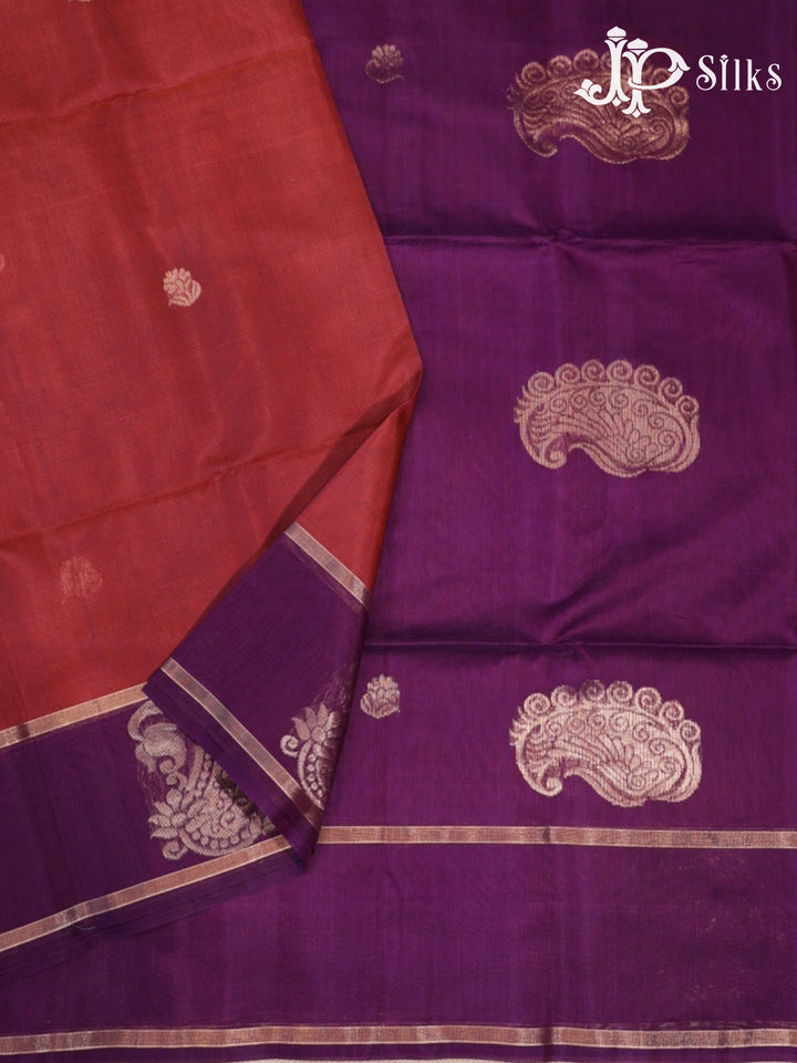 Burgundy and Deep Violet Kora Cotton Saree - G920