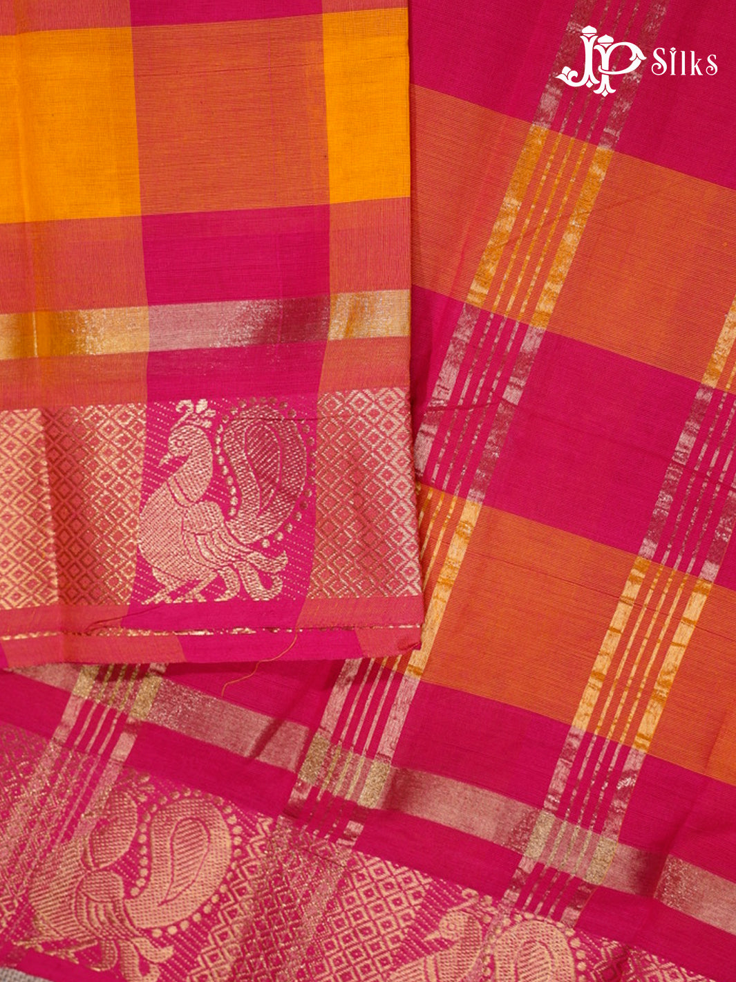 Pink & Mango Yellow Chettinad Cotton Saree - G397 “View3”