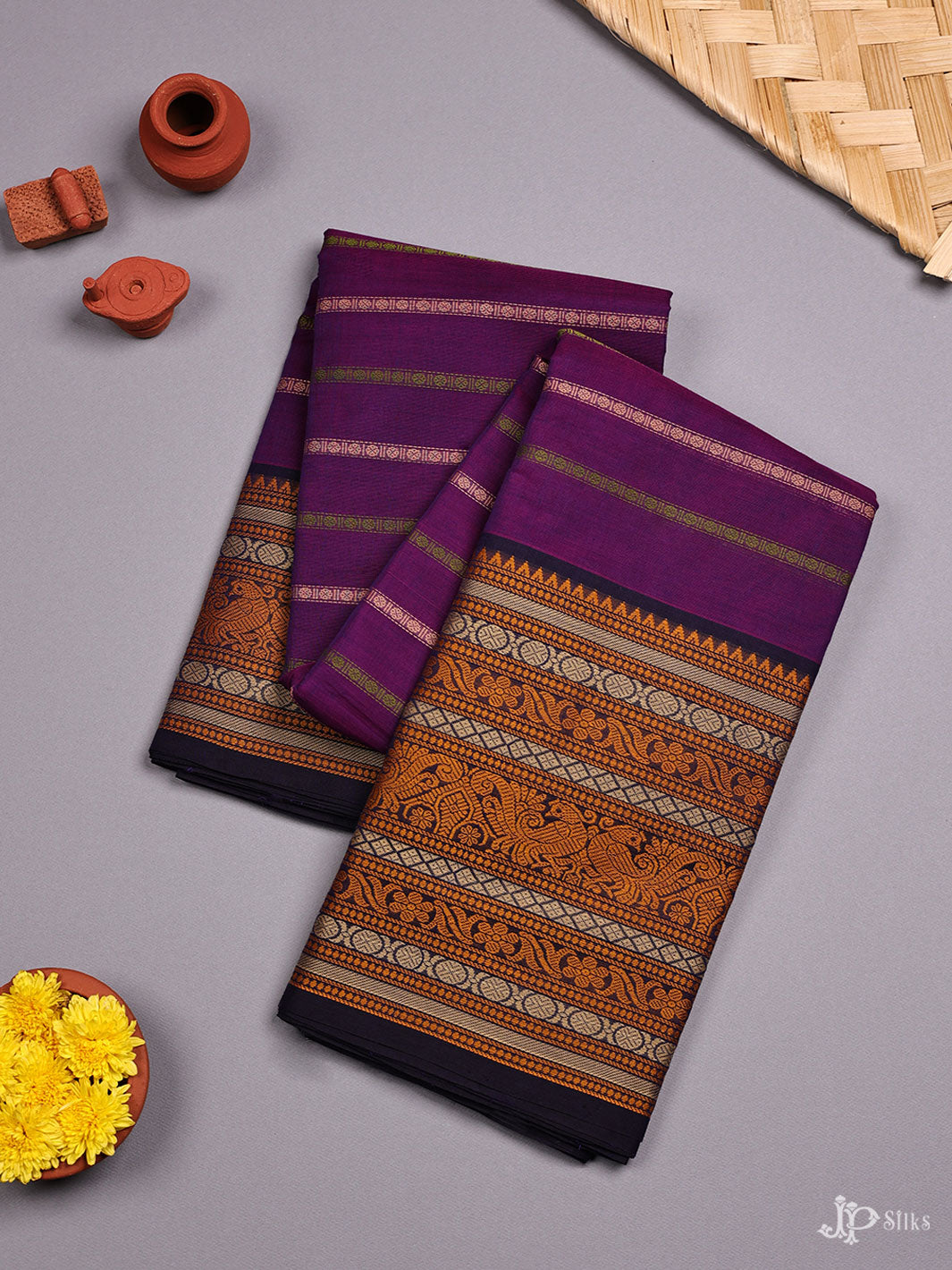 Purple Pure Kanchi Cotton Saree - D9765 - View 1