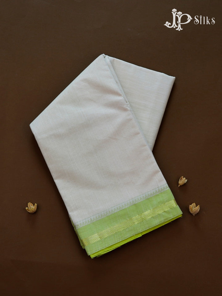 White And Pastel Green Cotton Saree - F2776