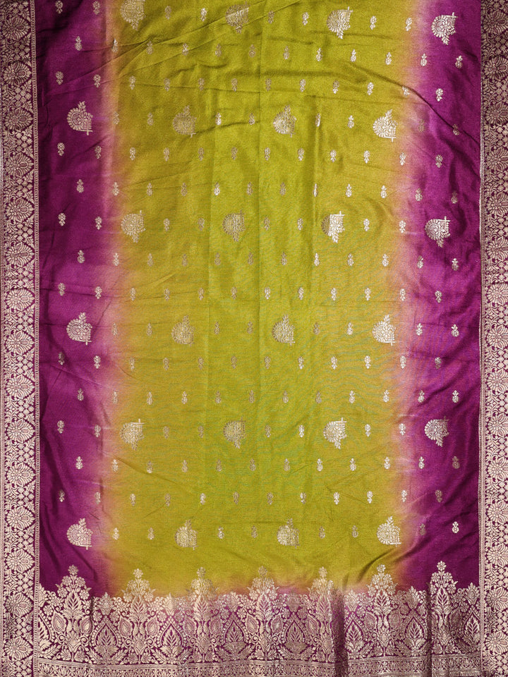 Violet and Green Banaras Unstiched Chudidhar Material - E1866 - View 2