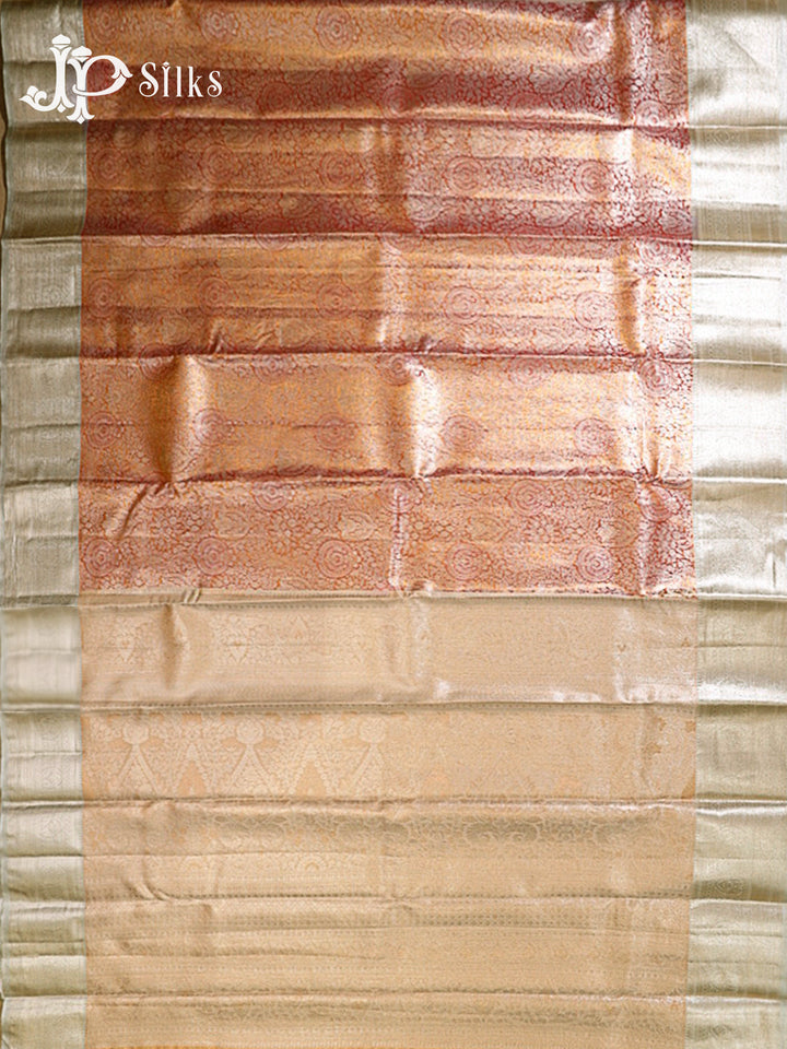 Rust Orange and Golden Beige Art Silk Saree - H18