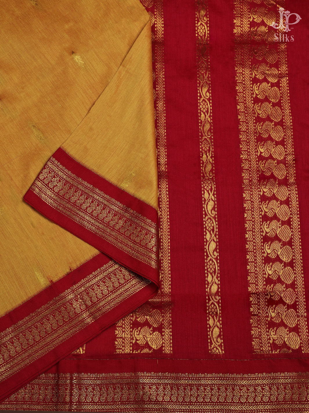 Yellow and Red Cotton Saree - E262 - View 4