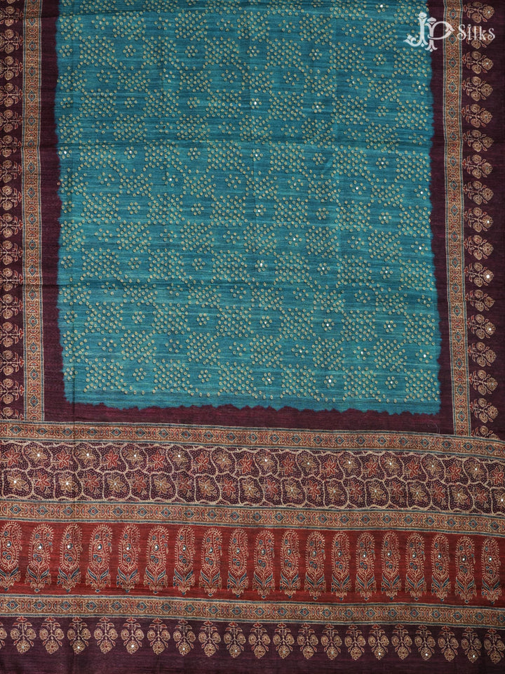 Teal and Blue Tussar Unstiched Chudidhar Material - E1448 - View 2