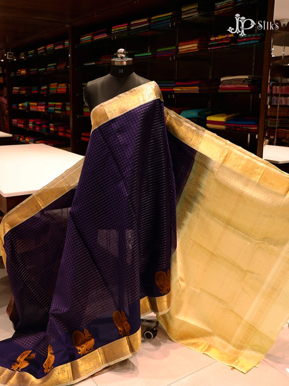 Deep Violet Blue Silk Cotton Saree - G546-view2