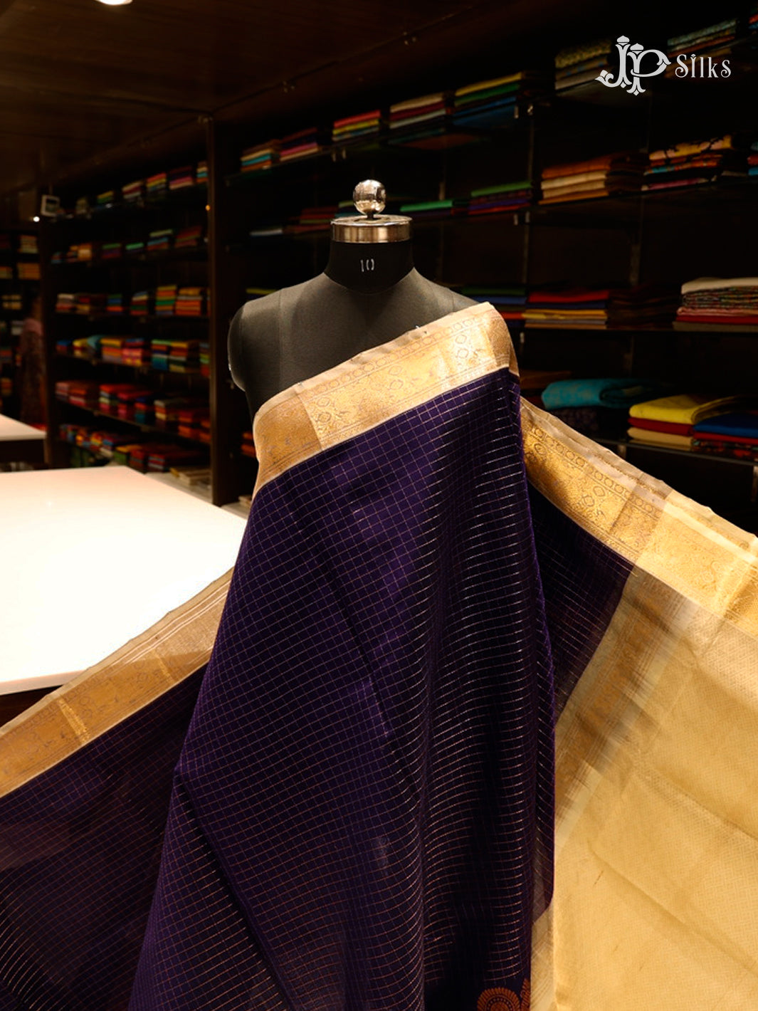 Deep Violet Blue Silk Cotton Saree - G546-view1