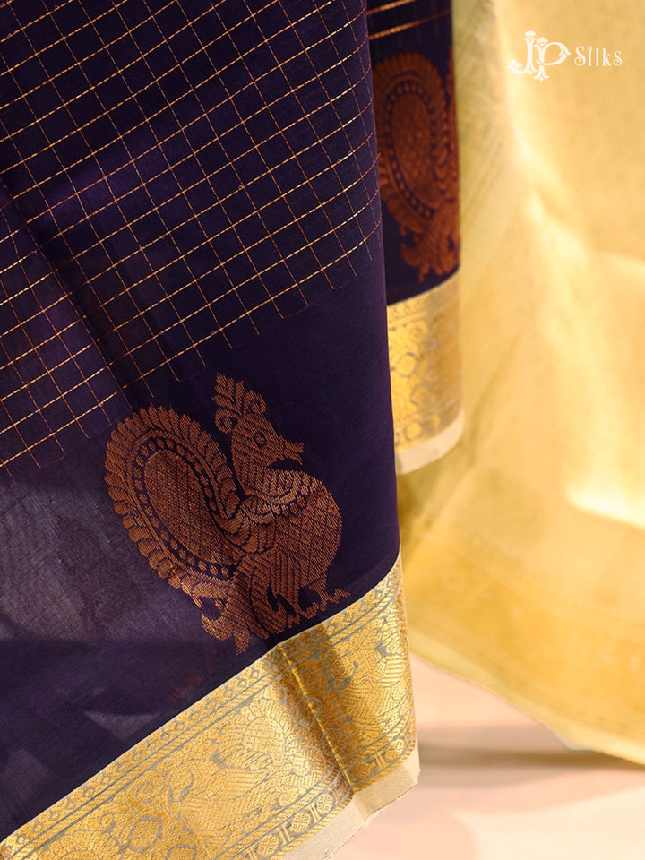 Deep Violet Blue Silk Cotton Saree - G546-view3