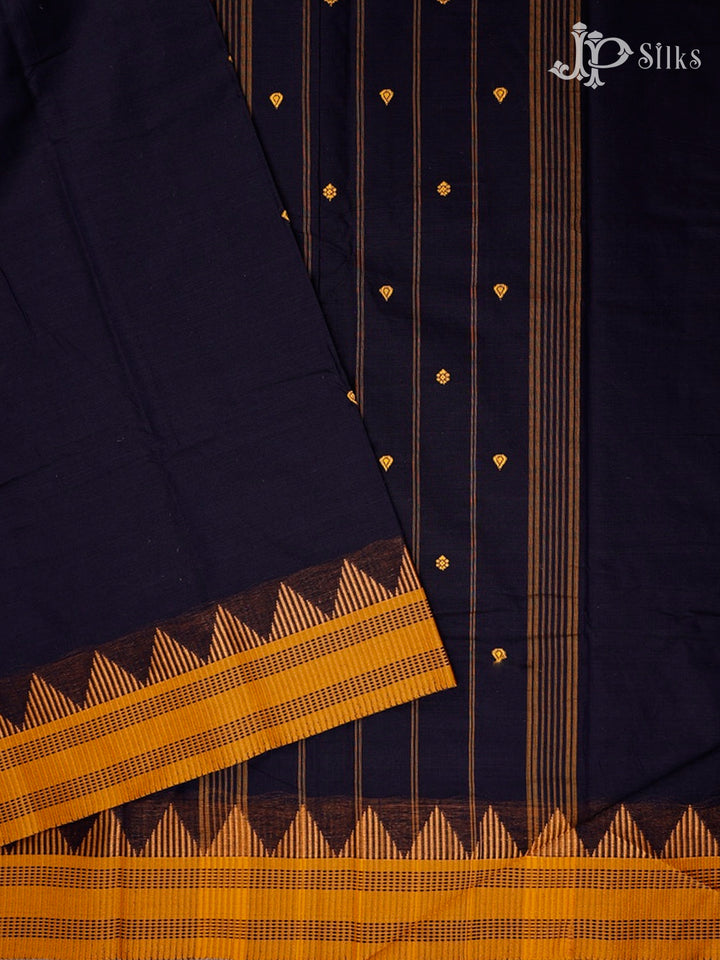 Ink Blue And Mustard Yellow Theni Cotton Saree - G102