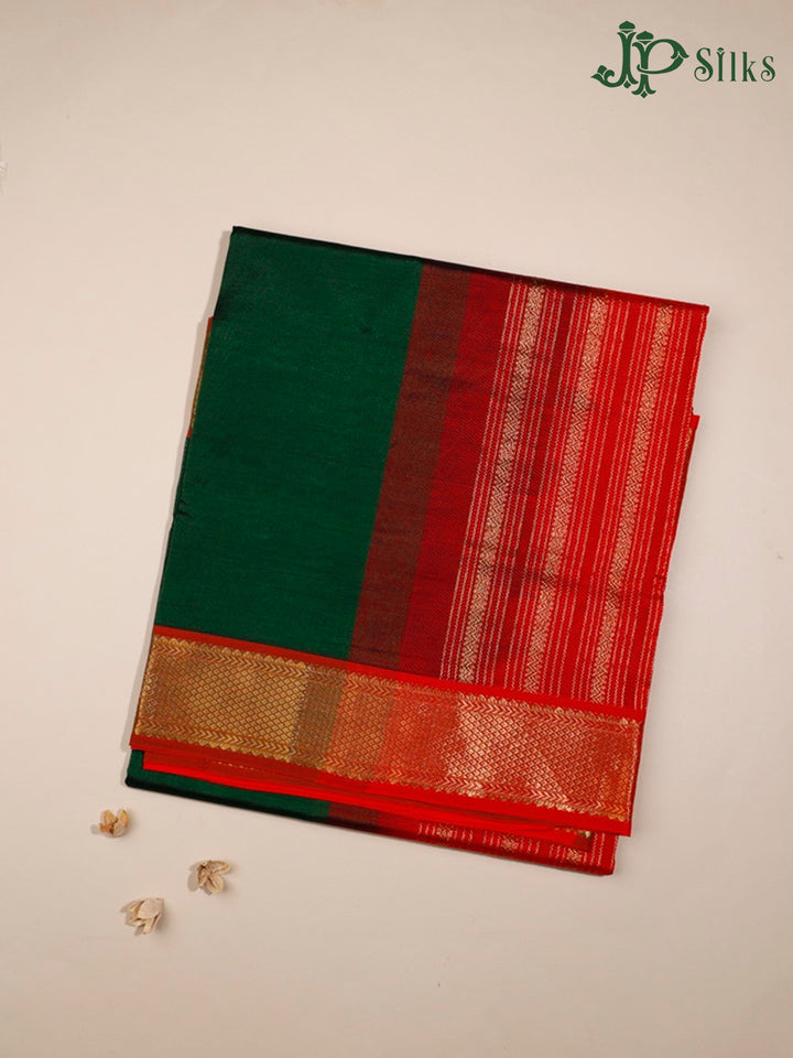 Bottle Green and Red Silk Cotton Saree - F352