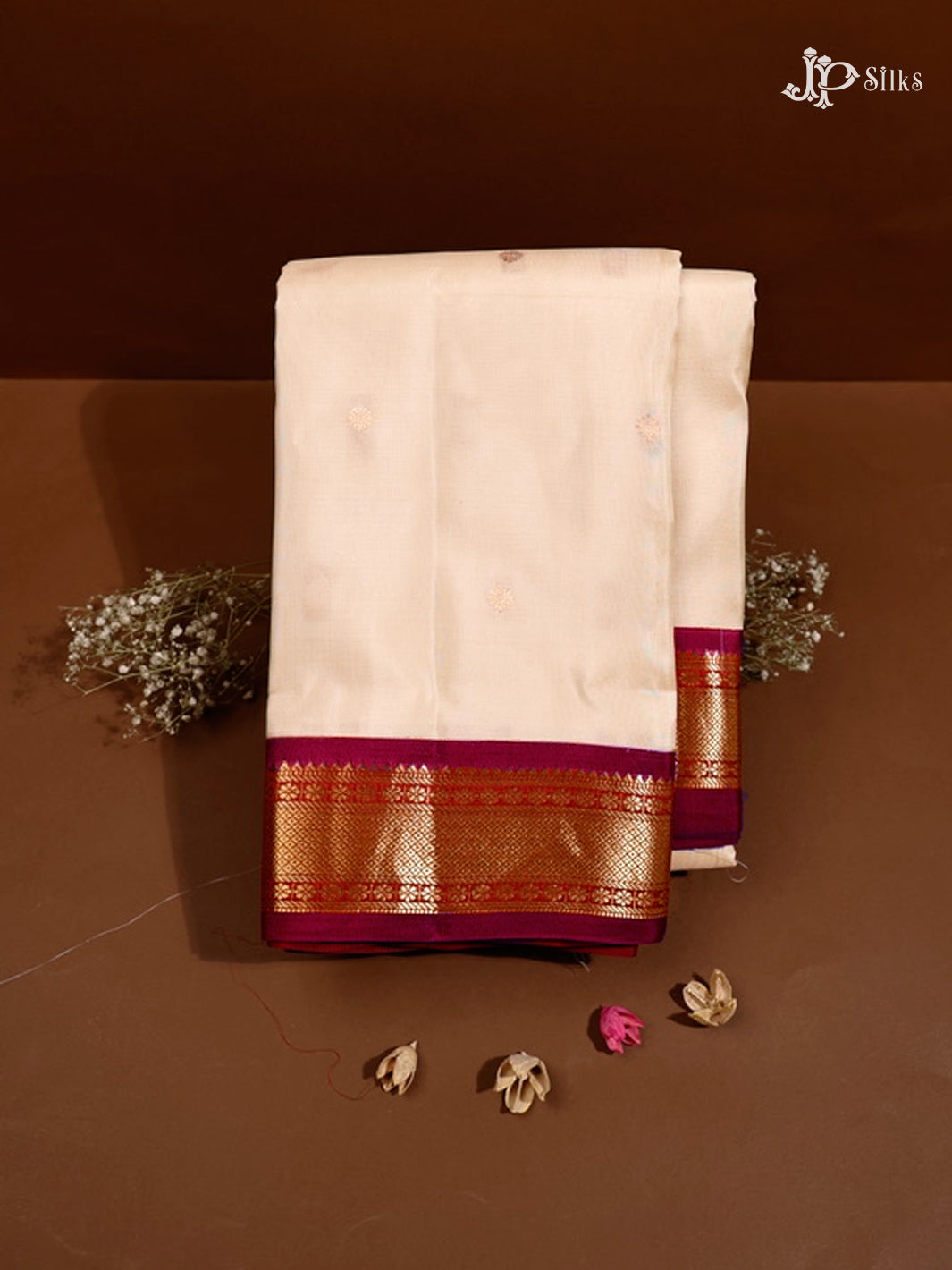 White & Maroon Pure Silk Mix Saree - G839-view-1