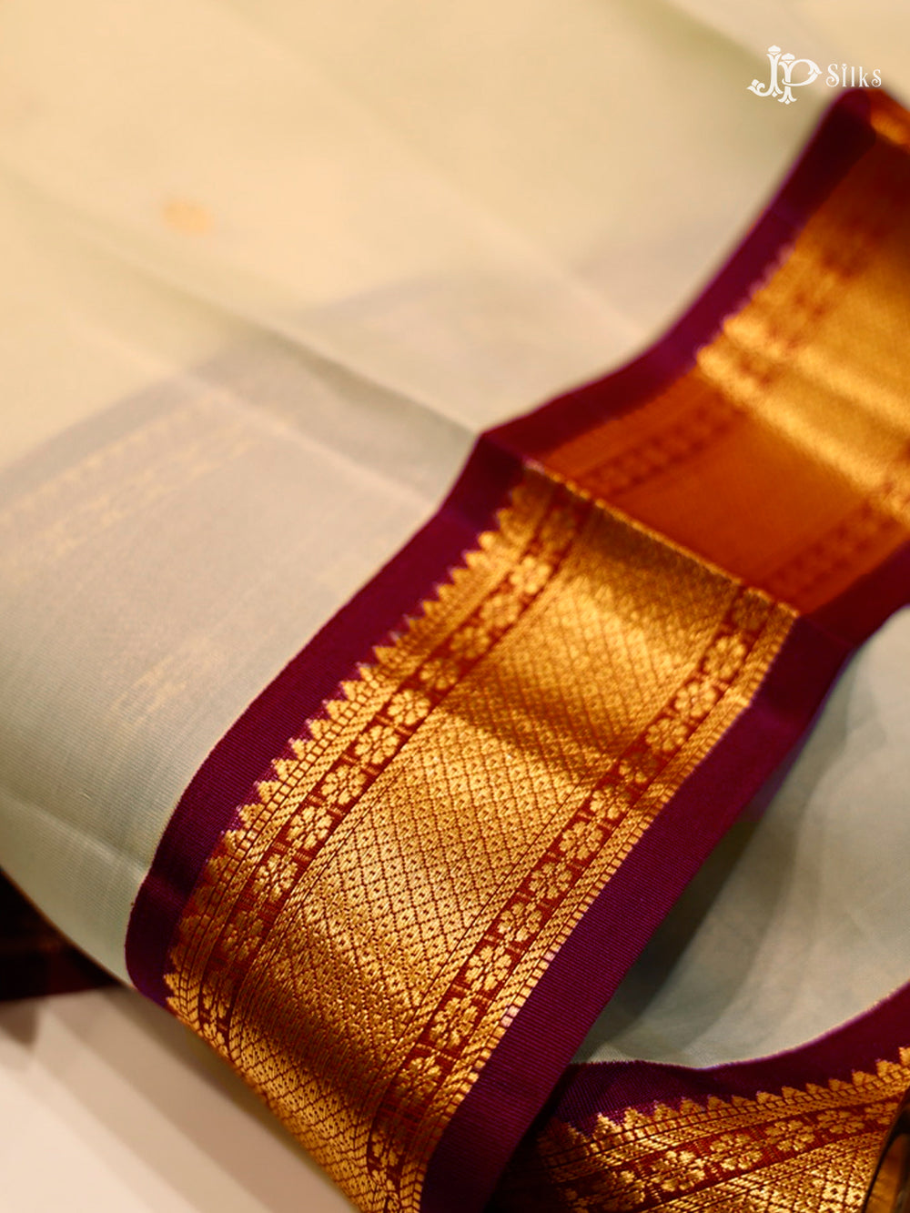 White & Maroon Pure Silk Mix Saree - G839-view-2