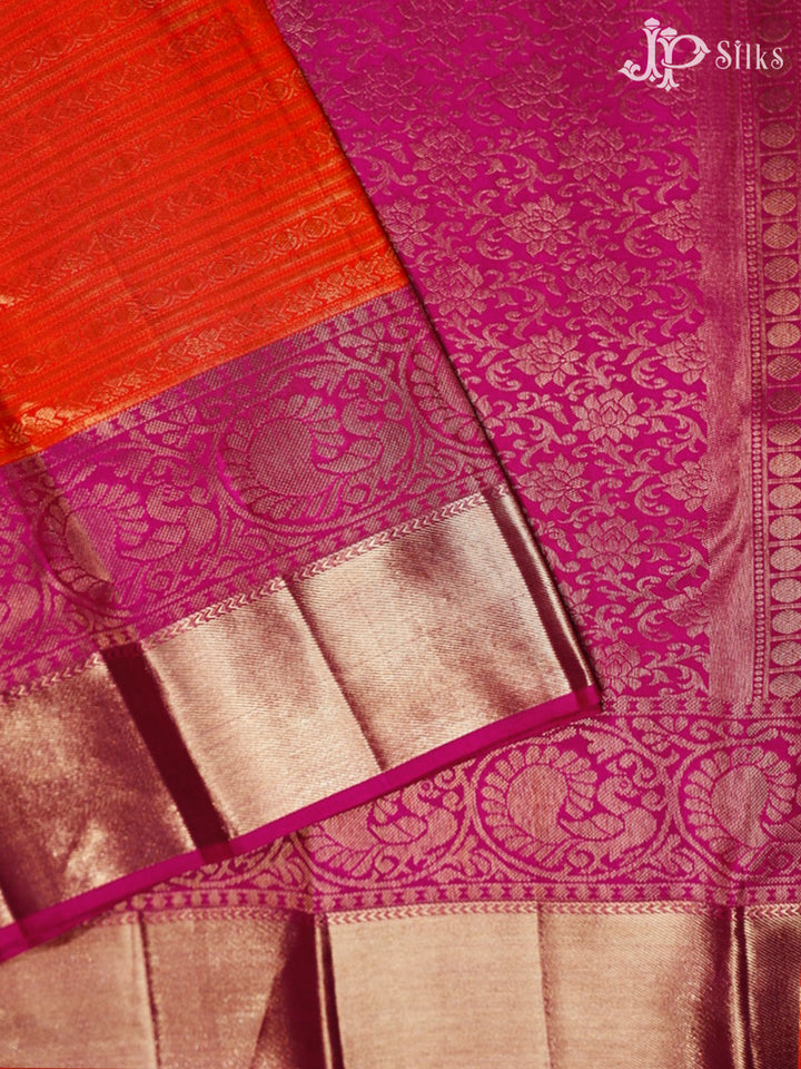 Orange And Pink Kanchipuram Silk Saree - A342