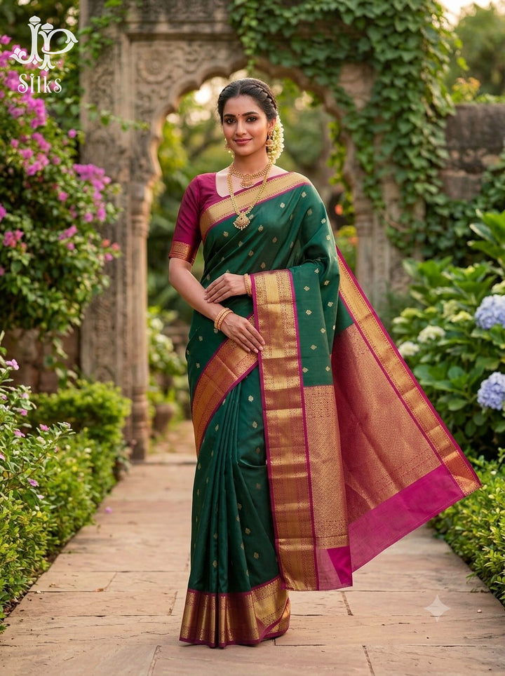 Bottle Green & Dark Magenta Pure Silk Mix Saree - G927