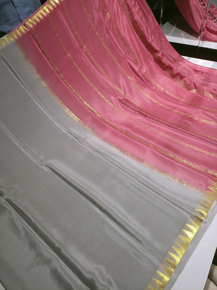 Grey with Baby pink Mysore Silk Saree - E318