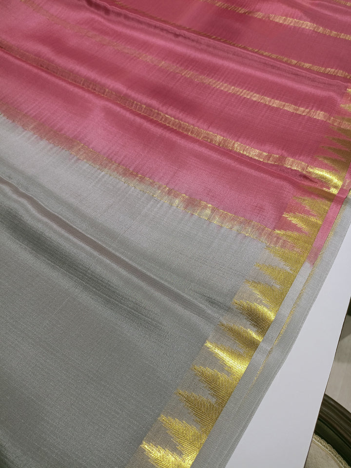 Grey with Baby pink Mysore Silk Saree - E318