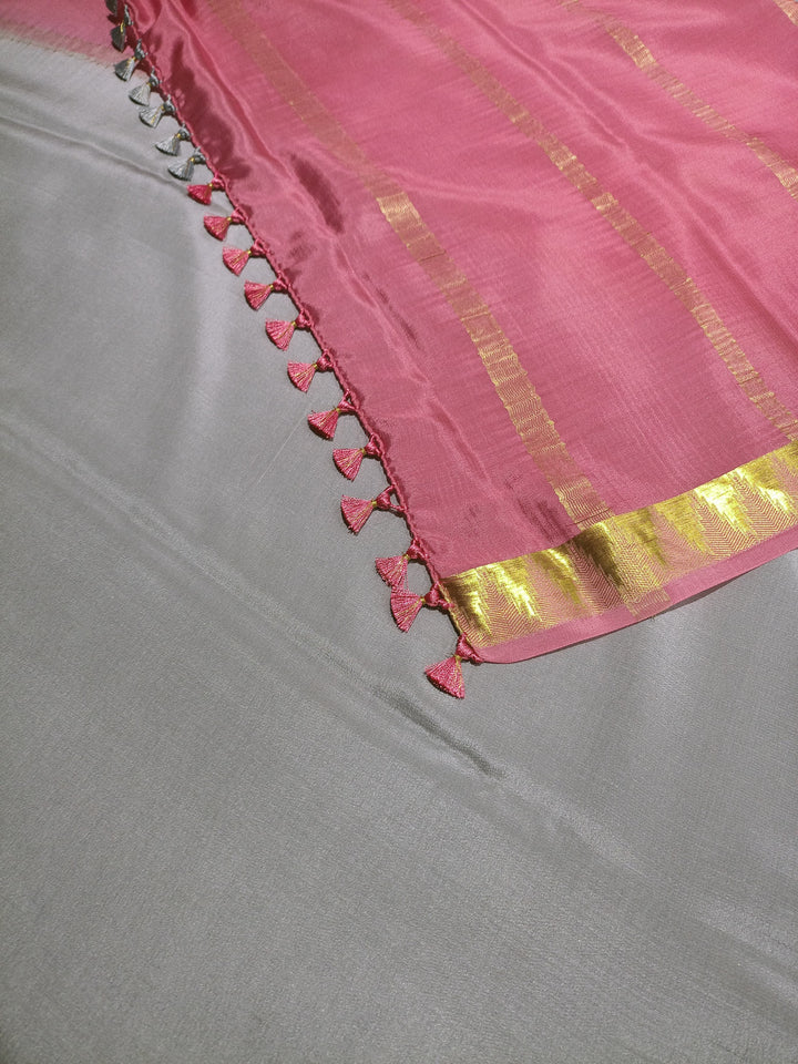 Grey with Baby pink Mysore Silk Saree - E318
