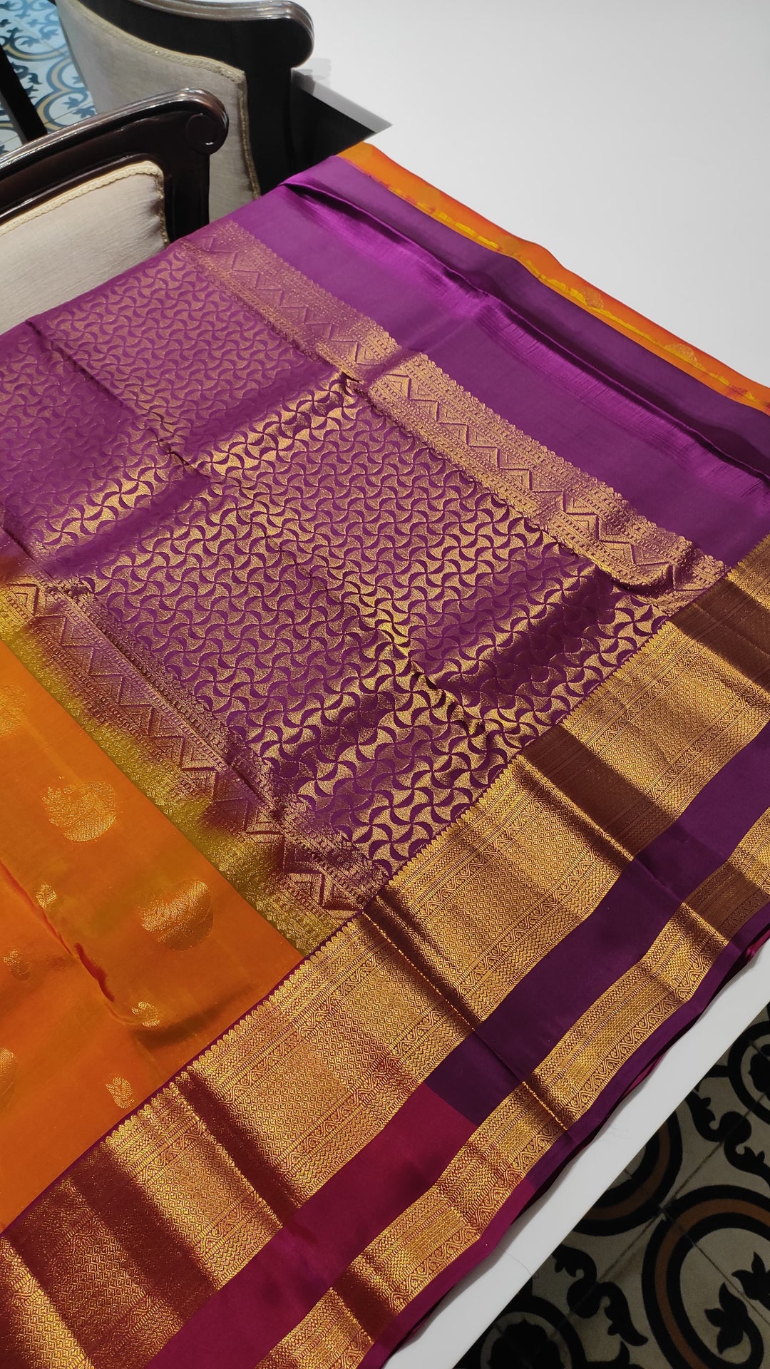 Dual shade orange with purple Pure Mix Saree - F3569