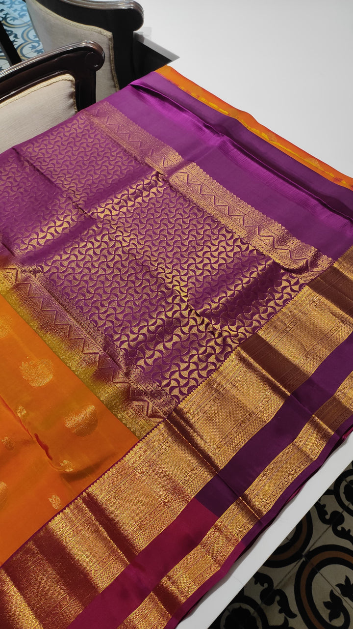 Dual shade orange with purple Pure Mix Saree - F3569