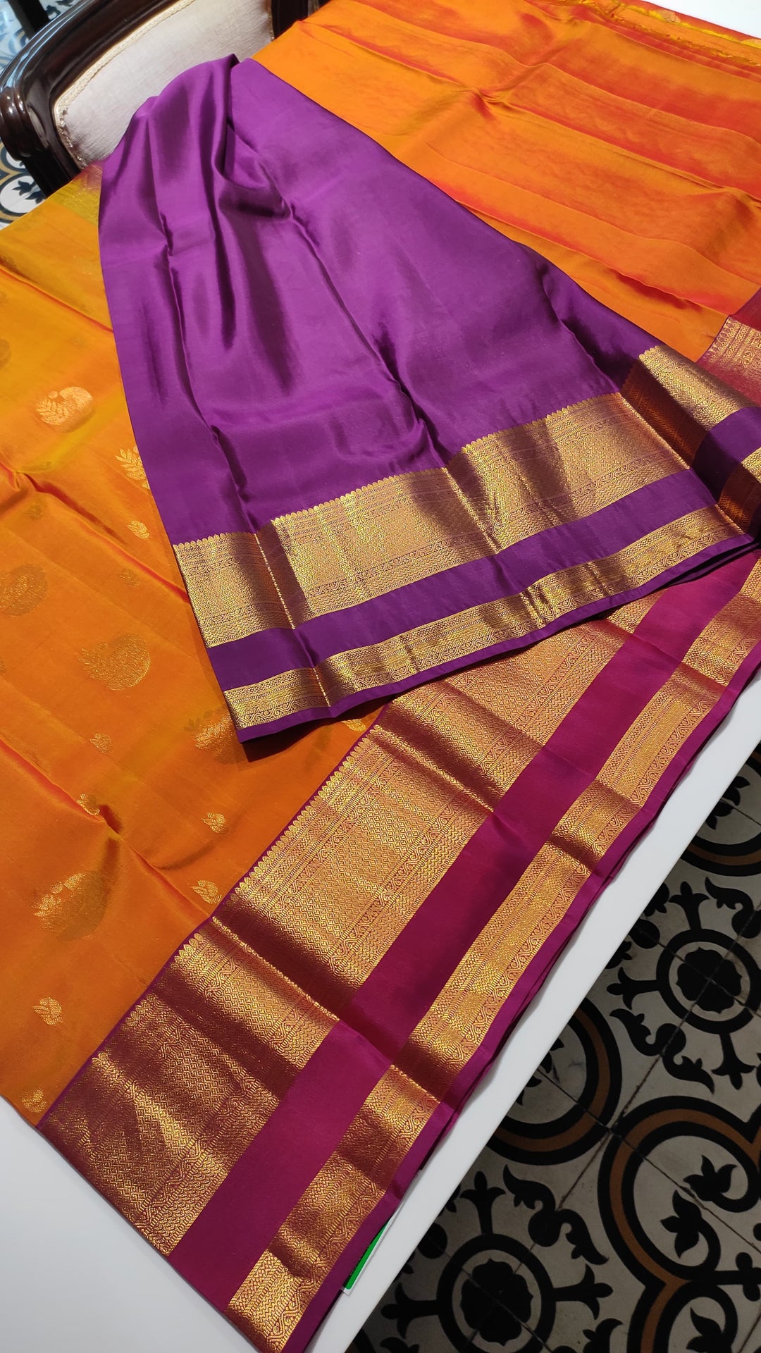 Dual shade orange with purple Pure Mix Saree - F3569